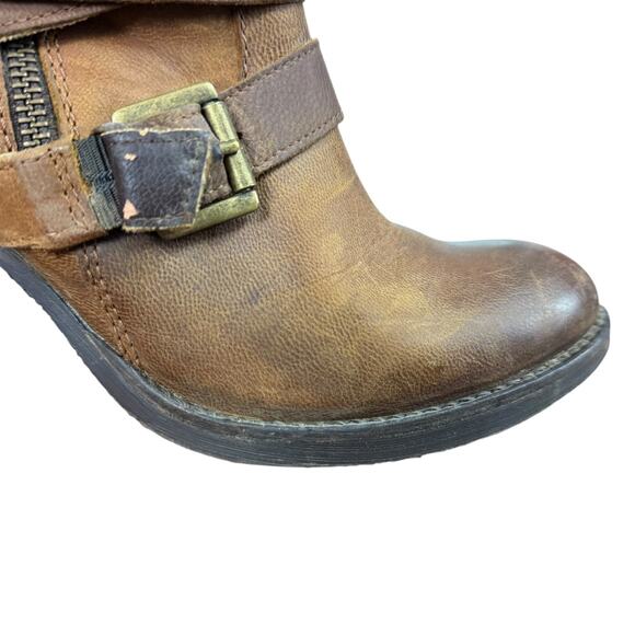 Steve Madden Raleighh Cognac Leather High Chunky Heel Boots Booties Shoes sz 8 - Picture 12 of 16